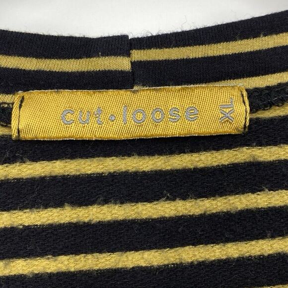 Cut Loose Top Women Size XL Gold Black Striped Long Sleeve Pullover - Picture 8 of 8